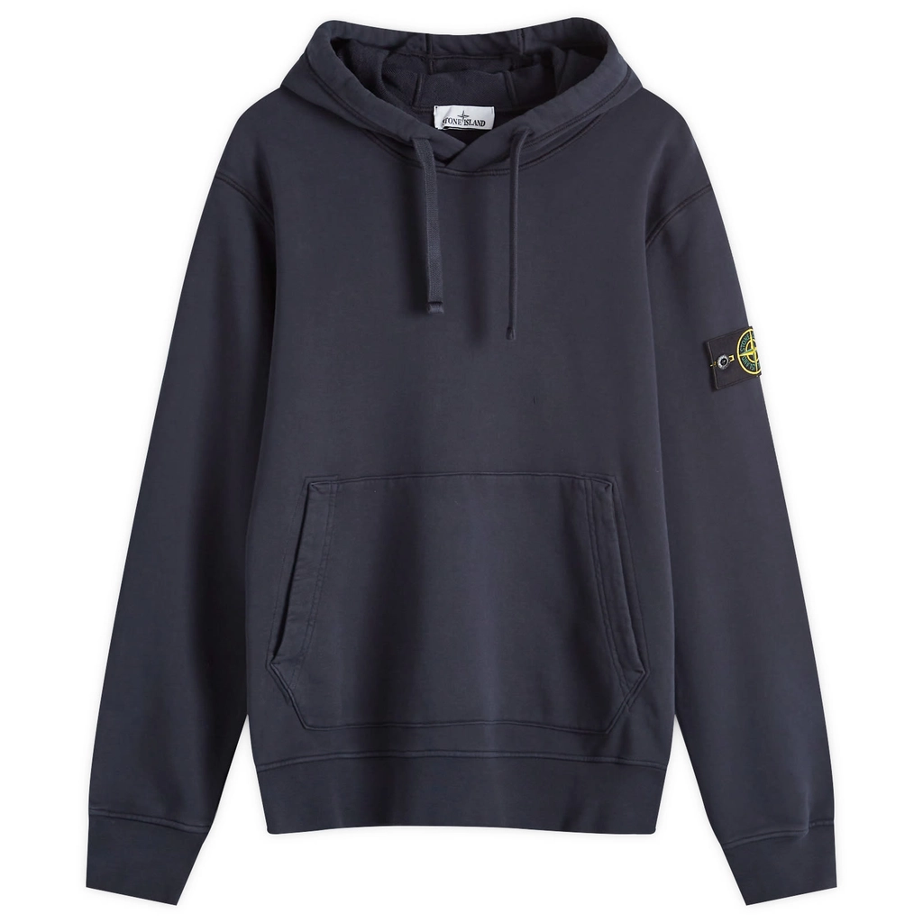Stone Island Men's Cotton Fleece Garment Dyed Hoodie Navy Blue